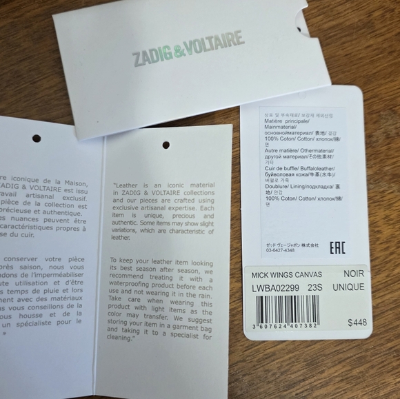 NEW Zadig & Voltaire Mink Wings Canvas Leather Black Tote Bag Purse - Picture 6 of 10